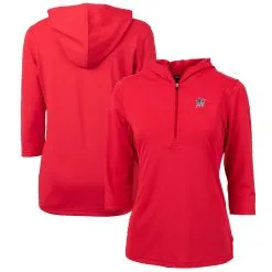 Women's Miami Marlins Cutter & Buck Red Americana Logo DryTec Virtue Eco Pique Recycled Half-Zip Pullover Hoodie