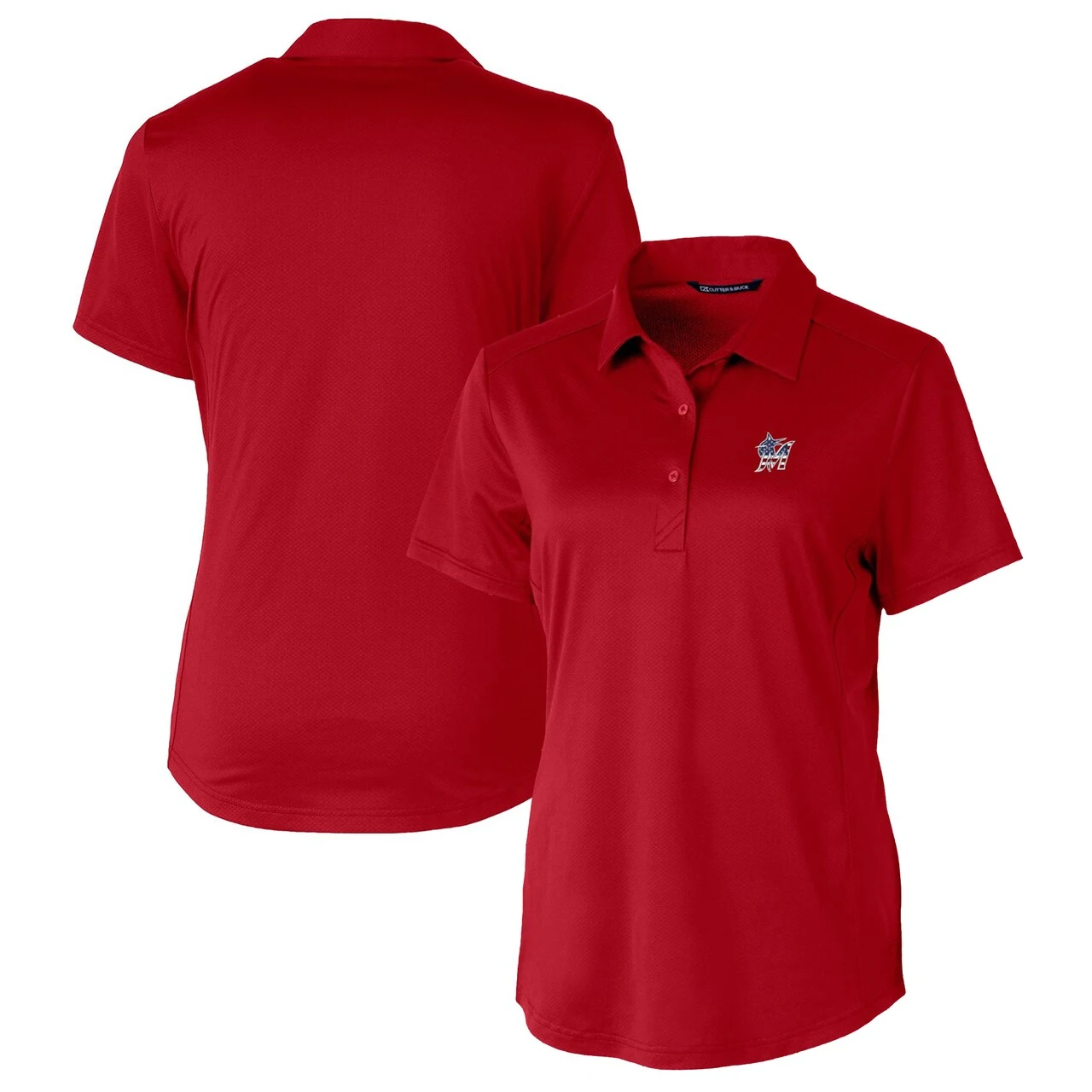 Women's Miami Marlins Cutter & Buck Red Americana Logo Prospect DryTec Textured Stretch Polo
