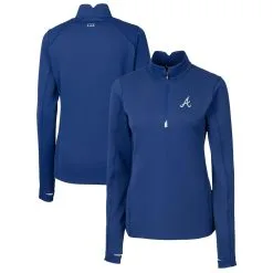 Women's Atlanta Braves Cutter & Buck Royal DryTec Traverse Stretch Quarter-Zip Pullover Top