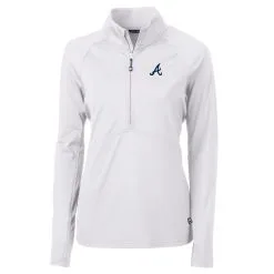 Women's Atlanta Braves Cutter & Buck White Adapt Eco Knit Stretch Half-Zip Pullover Top