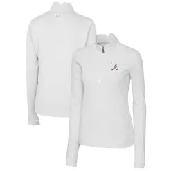 Women's Atlanta Braves Cutter & Buck White Americana Logo DryTec Traverse Stretch Quarter-Zip Pullover Top