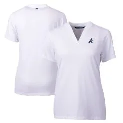 Women's Atlanta Braves Cutter & Buck White DryTec Forge Stretch V-Neck Blade Top