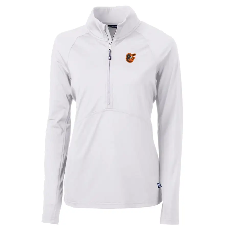 Women's Baltimore Orioles Cutter & Buck White Adapt Eco Knit Stretch Half-Zip Pullover Top