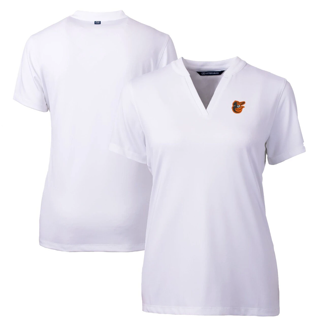 Women's Baltimore Orioles Cutter & Buck White DryTec Forge Stretch V-Neck Blade Top