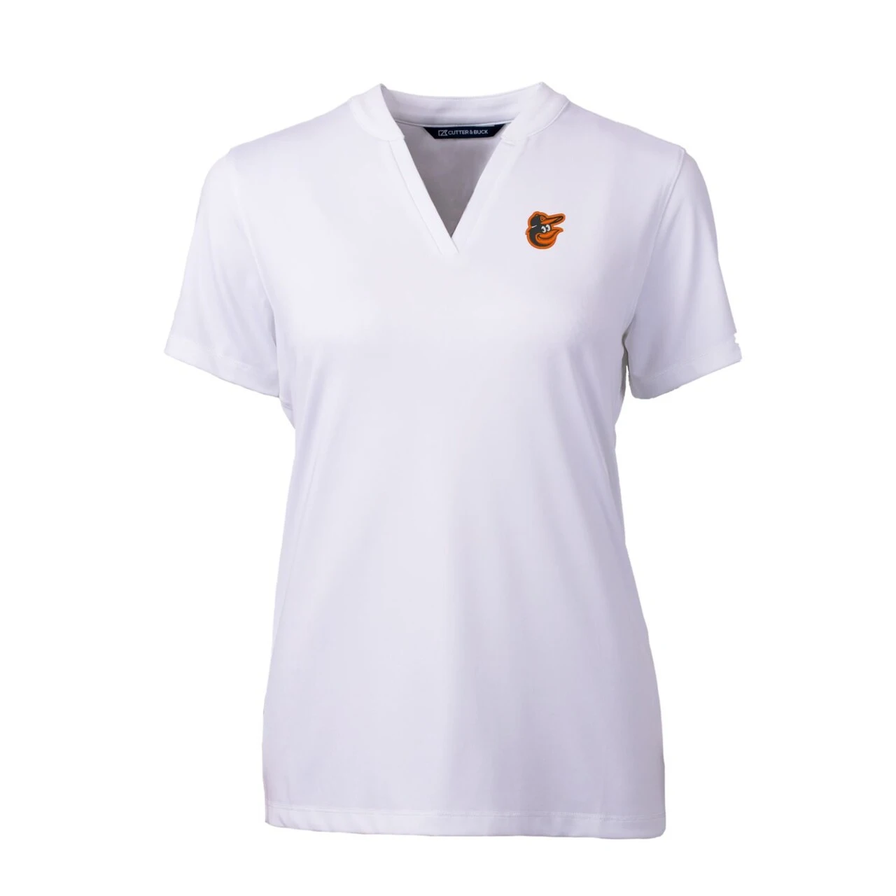 Women's Baltimore Orioles Cutter & Buck White DryTec Forge Stretch V-Neck Blade Top - Image 2