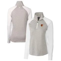 Women's Baltimore Orioles Cutter & Buck White DryTec Forge Tonal Stripe Half-Zip Top