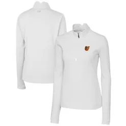 Women's Baltimore Orioles Cutter & Buck White DryTec Traverse Stretch Quarter-Zip Pullover Top