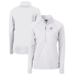 Women's Cincinnati Reds Cutter & Buck White Americana Logo Adapt Eco Knit Stretch Recycled Half-Zip Pullover Top