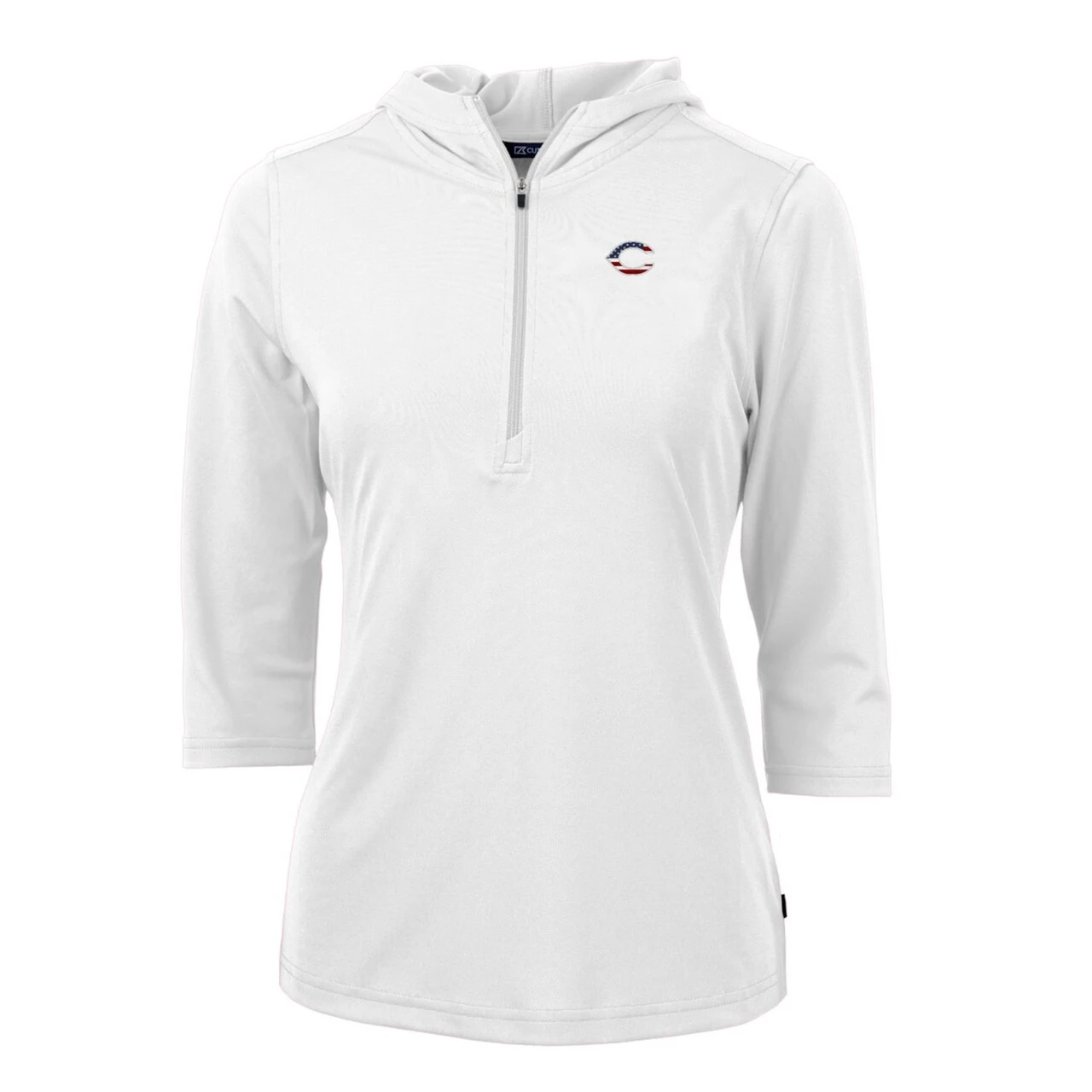 Women's Cincinnati Reds Cutter & Buck White Americana Logo DryTec Virtue Eco Pique Recycled Half-Zip Pullover Hoodie - Image 2