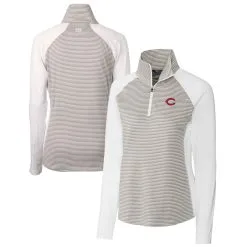 Women's Cincinnati Reds Cutter & Buck White DryTec Forge Tonal Stripe Half-Zip Top