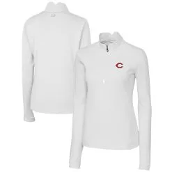 Women's Cincinnati Reds Cutter & Buck White DryTec Traverse Stretch Quarter-Zip Pullover Top