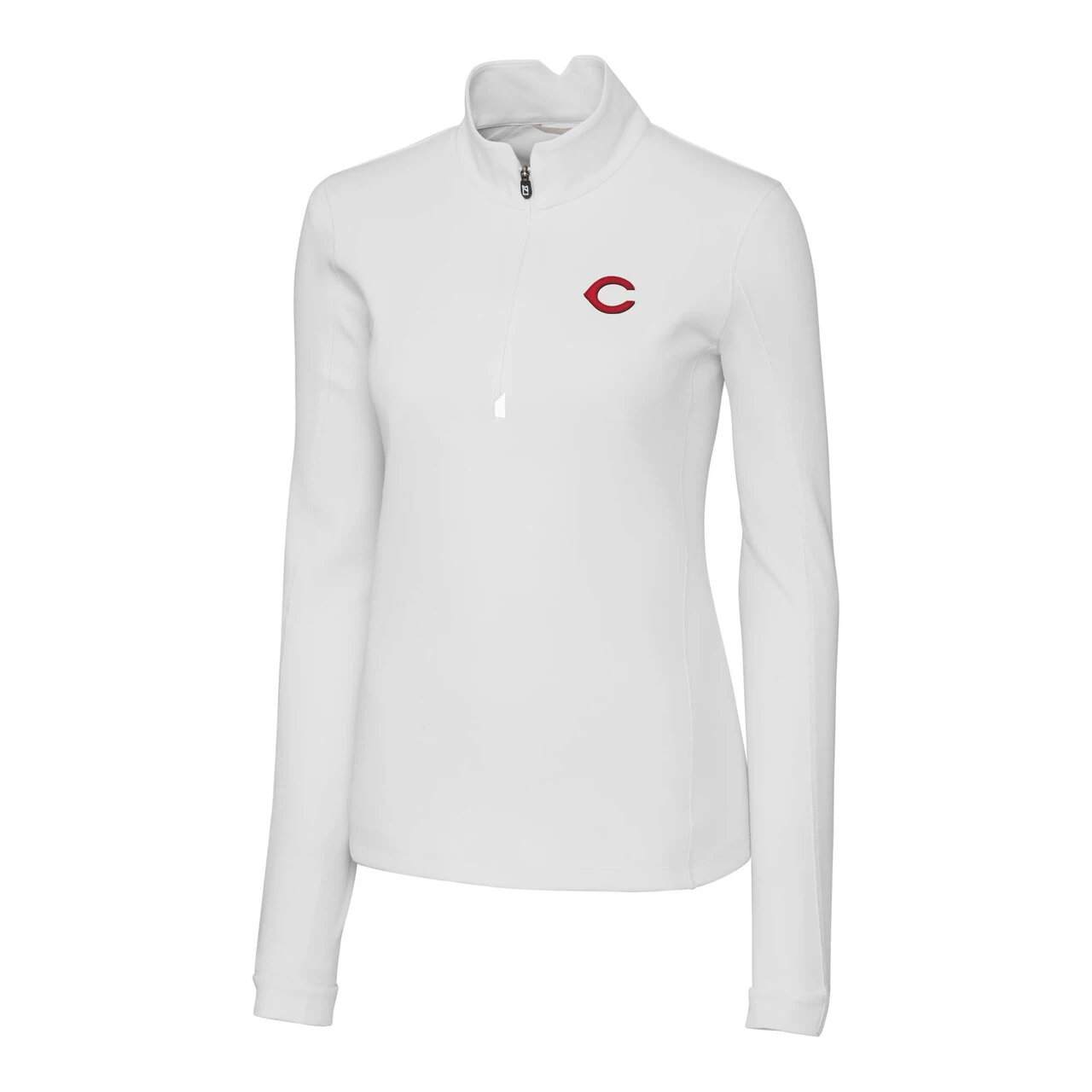 Women's Cincinnati Reds Cutter & Buck White DryTec Traverse Stretch Quarter-Zip Pullover Top - Image 2