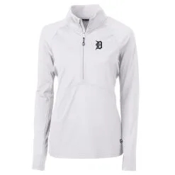 Women's Detroit Tigers Cutter & Buck White Adapt Eco Knit Stretch Half-Zip Pullover Top