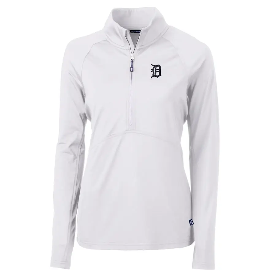 Women's Detroit Tigers Cutter & Buck White Adapt Eco Knit Stretch Half-Zip Pullover Top