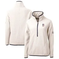 Women's Detroit Tigers Cutter & Buck White Americana Logo Cascade Eco Sherpa Fleece Half-Zip Pullover Jacket