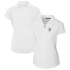 Women's Detroit Tigers Cutter & Buck White Americana Logo DryTec Forge Stretch Polo