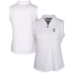 Women's Detroit Tigers Cutter & Buck White Americana Logo DryTec Forge Stretch Sleeveless Polo