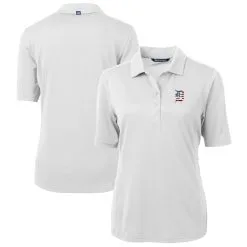 Women's Detroit Tigers Cutter & Buck White Americana Logo DryTec Virtue Eco Pique Recycled Polo
