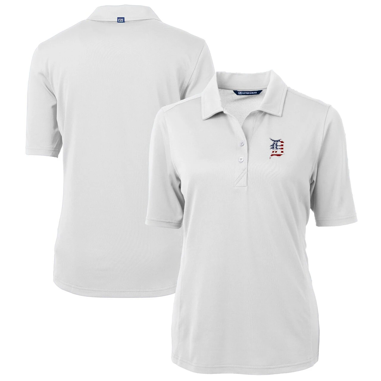 Women's Detroit Tigers Cutter & Buck White Americana Logo DryTec Virtue Eco Pique Recycled Polo