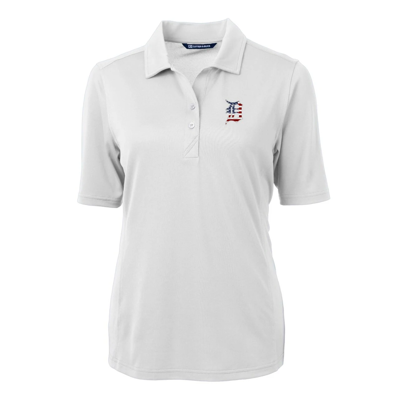 Women's Detroit Tigers Cutter & Buck White Americana Logo DryTec Virtue Eco Pique Recycled Polo - Image 2