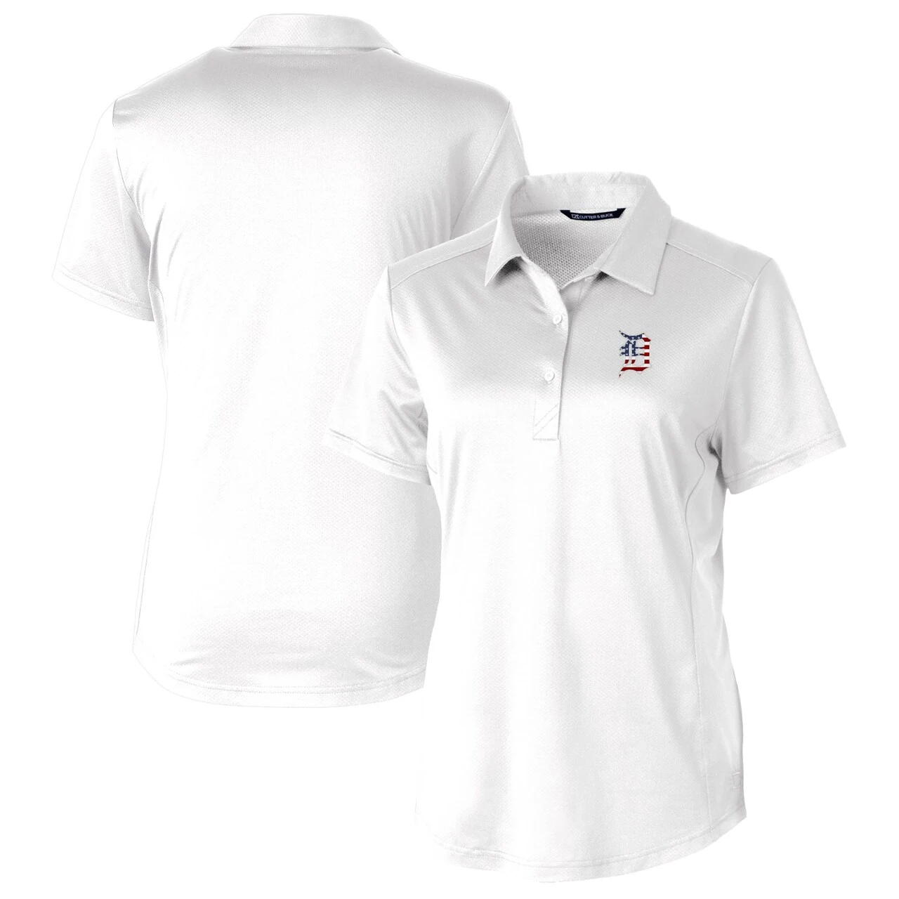 Women's Detroit Tigers Cutter & Buck White Americana Logo Prospect DryTec Textured Stretch Polo