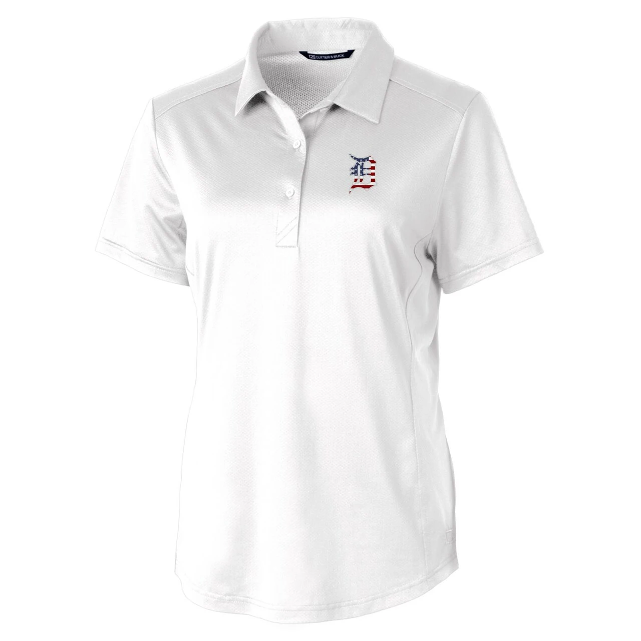 Women's Detroit Tigers Cutter & Buck White Americana Logo Prospect DryTec Textured Stretch Polo - Image 2