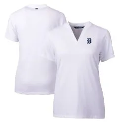 Women's Detroit Tigers Cutter & Buck White DryTec Forge Stretch V-Neck Blade Top
