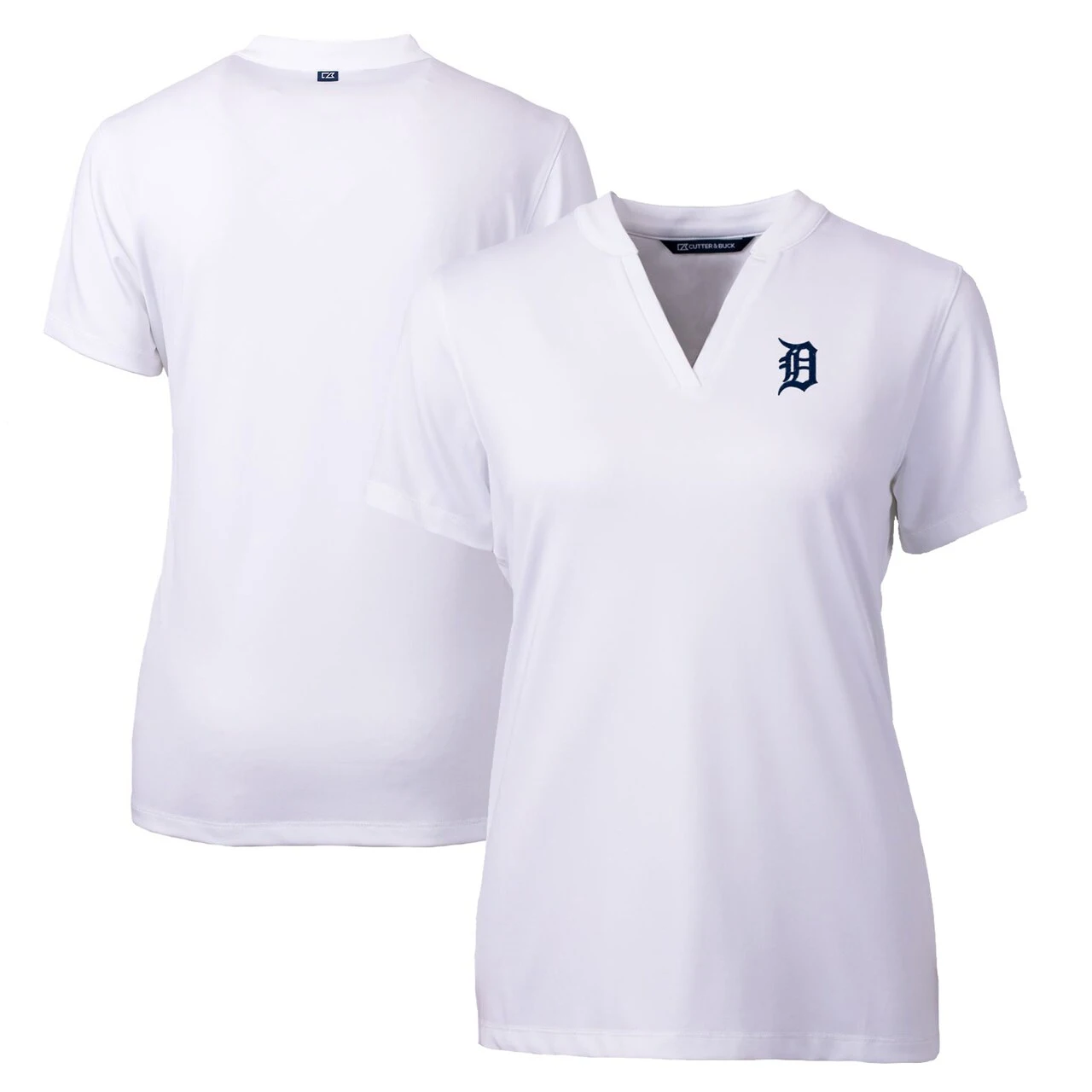 Women's Detroit Tigers Cutter & Buck White DryTec Forge Stretch V-Neck Blade Top