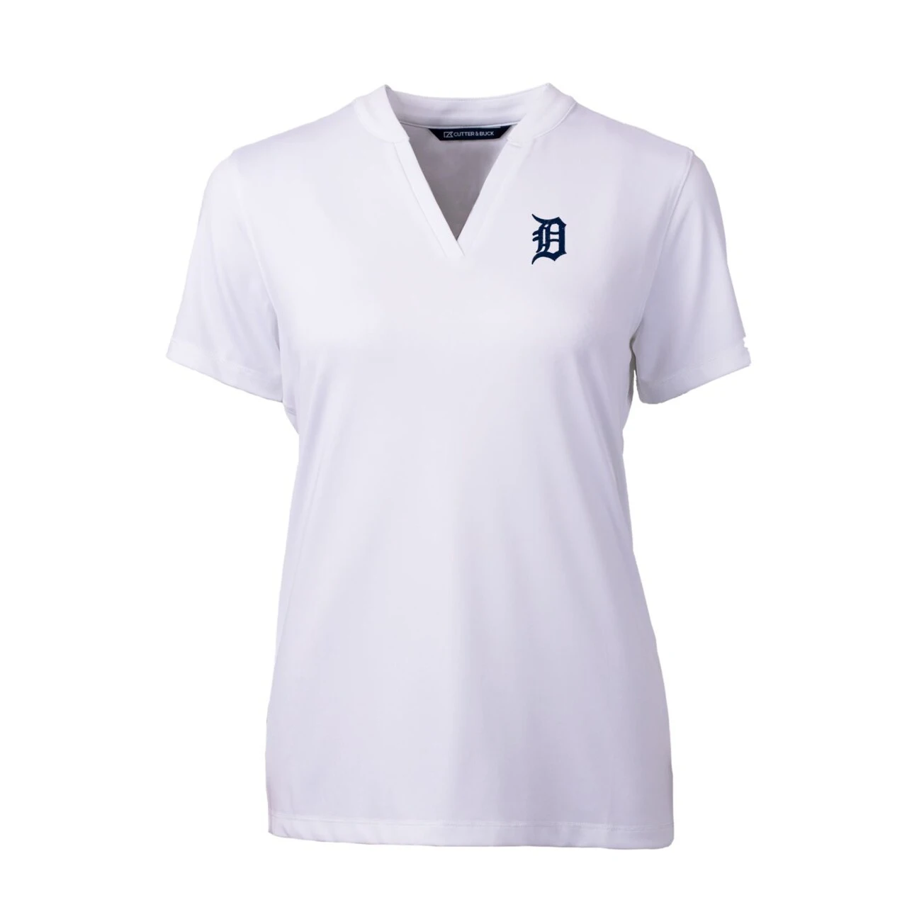 Women's Detroit Tigers Cutter & Buck White DryTec Forge Stretch V-Neck Blade Top - Image 2