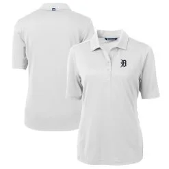 Women's Detroit Tigers Cutter & Buck White DryTec Virtue Eco Pique Recycled Polo