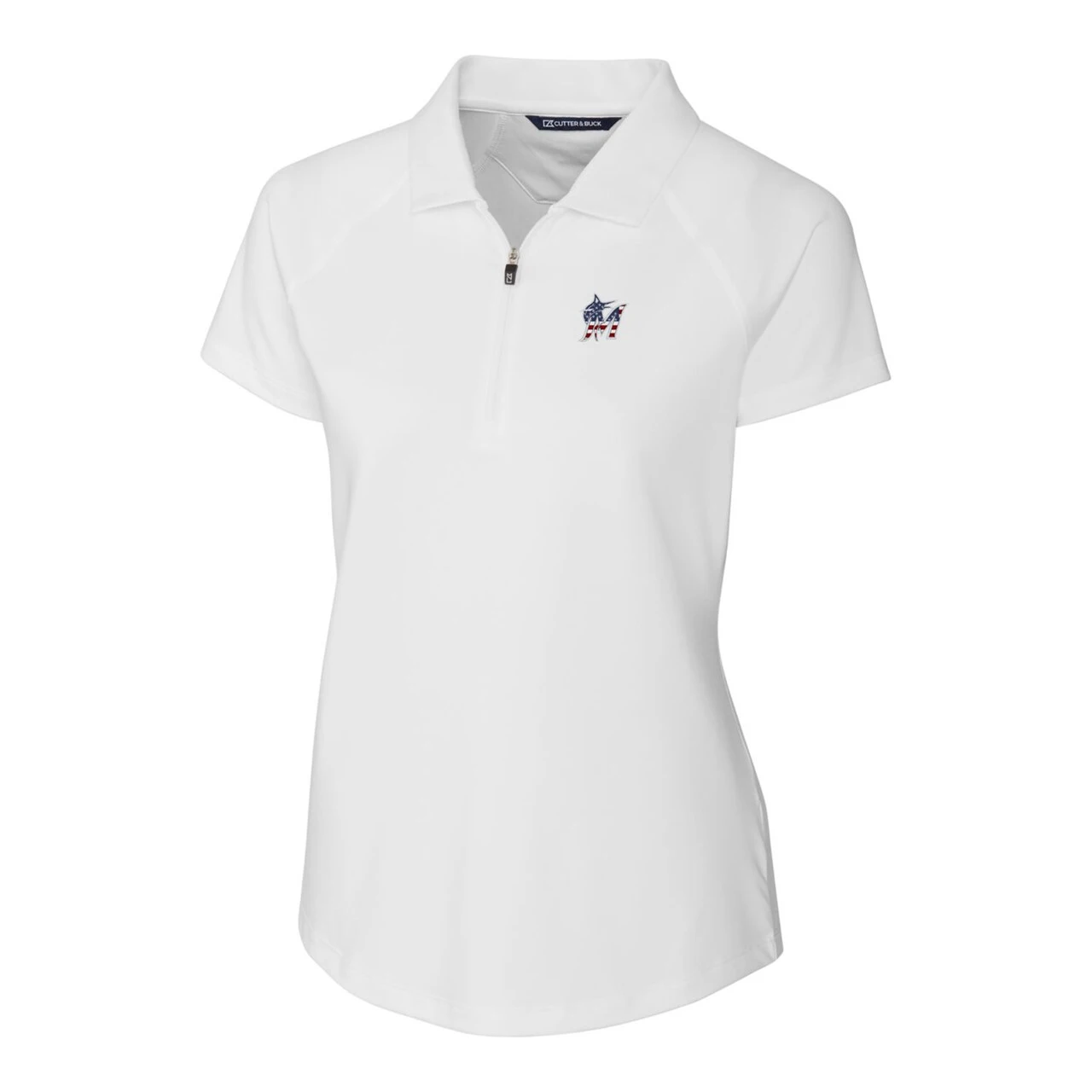 Women's Miami Marlins Cutter & Buck White Americana Logo DryTec Forge Stretch Polo - Image 2