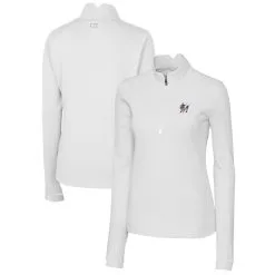 Women's Miami Marlins Cutter & Buck White Americana Logo DryTec Traverse Stretch Quarter-Zip Pullover Top