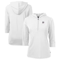 Women's Miami Marlins Cutter & Buck White Americana Logo DryTec Virtue Eco Pique Recycled Half-Zip Pullover Hoodie