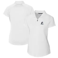 Women's Miami Marlins Cutter & Buck White DryTec Forge Stretch Polo