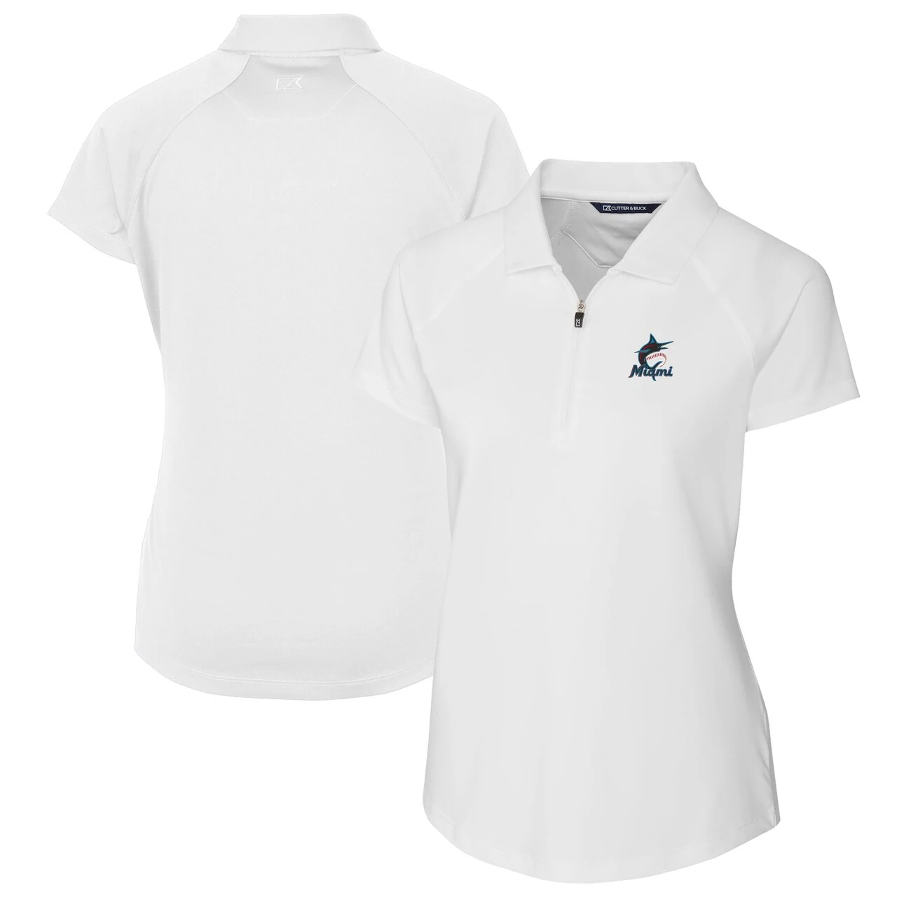 Women's Miami Marlins Cutter & Buck White DryTec Forge Stretch Polo