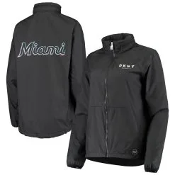 Women's Miami Marlins DKNY Sport Black The Stadium Full-Zip Jacket