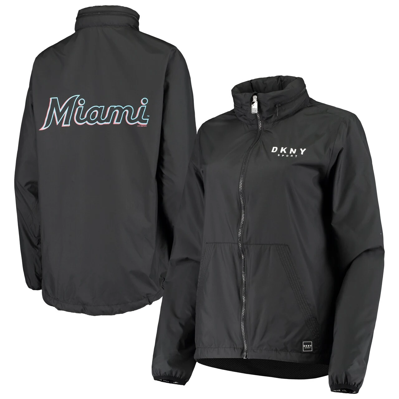 Women's Miami Marlins DKNY Sport Black The Stadium Full-Zip Jacket