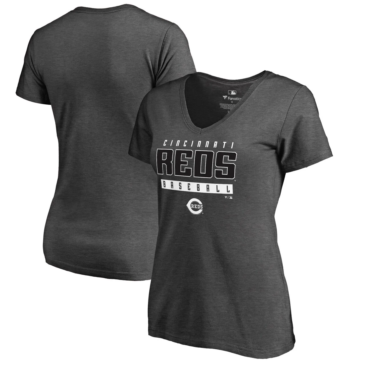 Women's Cincinnati Reds Fanatics Branded Ash Charcoal Stack V-Neck T-Shirt