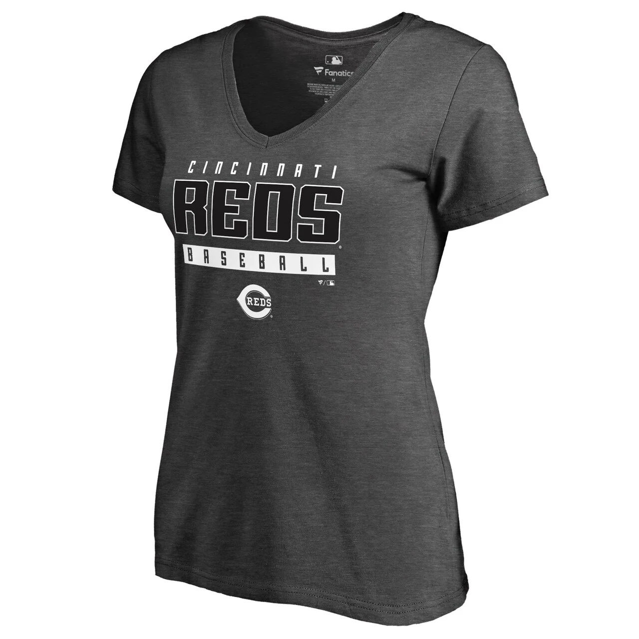 Women's Cincinnati Reds Fanatics Branded Ash Charcoal Stack V-Neck T-Shirt - Image 2