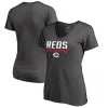 Women's Cincinnati Reds Fanatics Branded Ash Win Stripe V-Neck T-Shirt