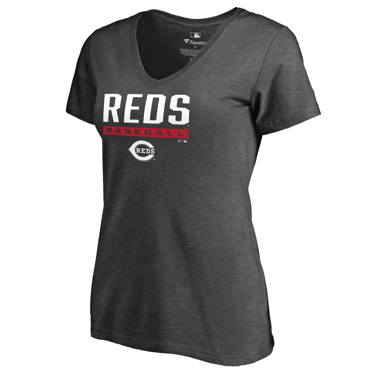 Women's Cincinnati Reds Fanatics Branded Ash Win Stripe V-Neck T-Shirt - Image 2