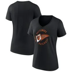 Women's Baltimore Orioles Fanatics Branded Black Hometown Baltimore Pennant V-Neck T-Shirt