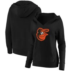 Women's Baltimore Orioles Fanatics Branded Black Official Logo Crossover V-Neck Pullover Hoodie