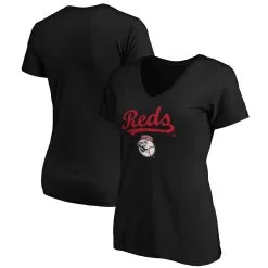 Women's Cincinnati Reds Fanatics Branded Black Team Logo Lockup V-Neck T-Shirt