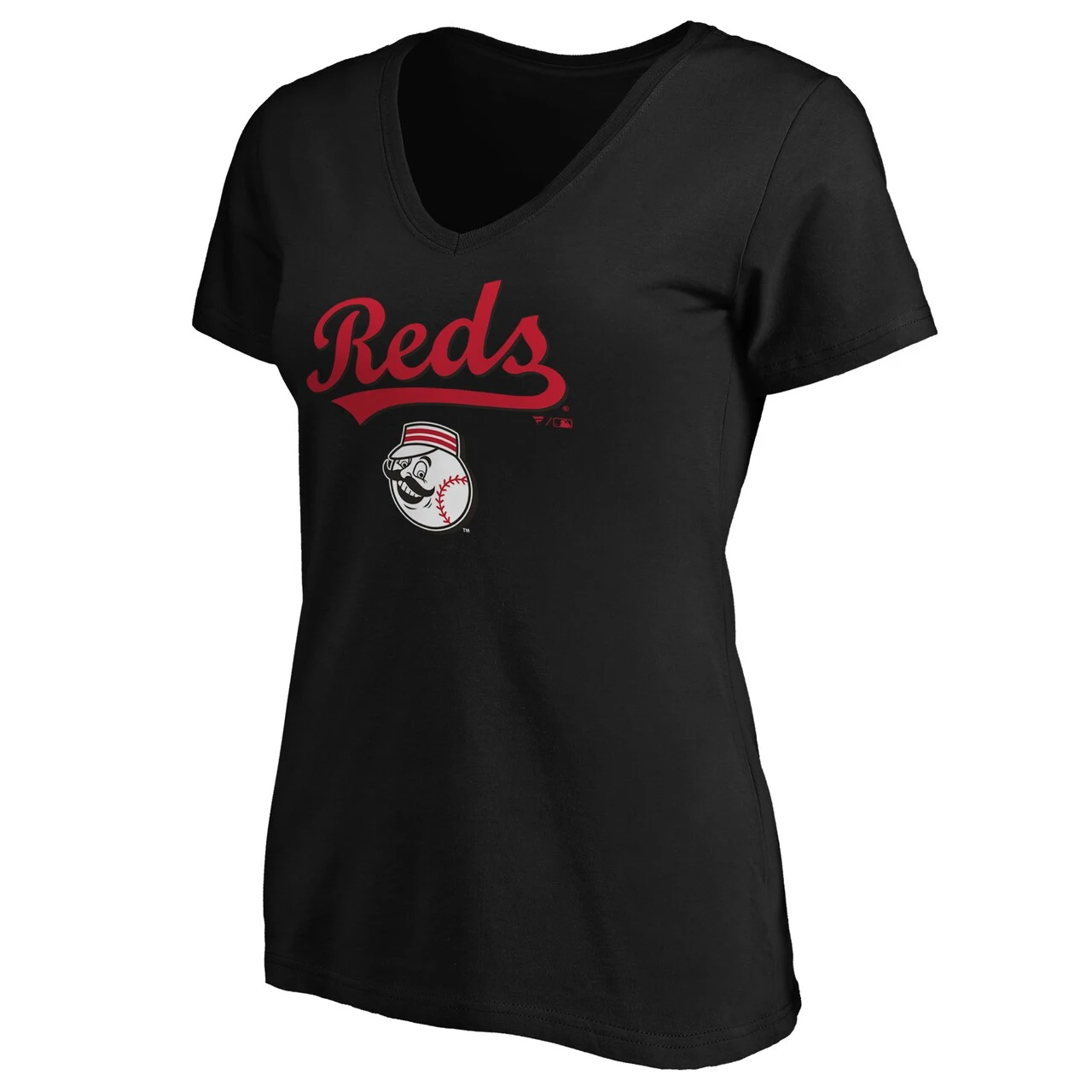 Women's Cincinnati Reds Fanatics Branded Black Team Logo Lockup V-Neck T-Shirt - Image 2