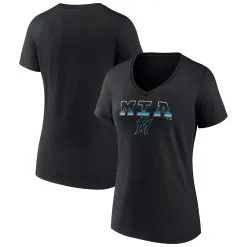 Women's Miami Marlins Fanatics Branded Black Hometown Baseball 305 V-Neck T-Shirt