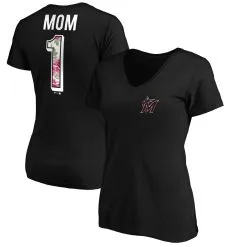 Women's Miami Marlins Fanatics Branded Black Plus Size Mother's Day V-Neck T-Shirt