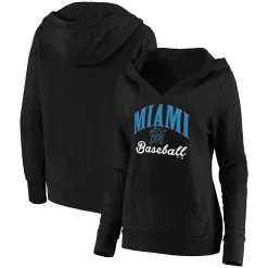 Women's Miami Marlins Fanatics Branded Black Victory Script Crossover Neck Pullover Hoodie