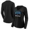 Women's Miami Marlins Fanatics Branded Black Victory Script V-Neck Long Sleeve T-Shirt