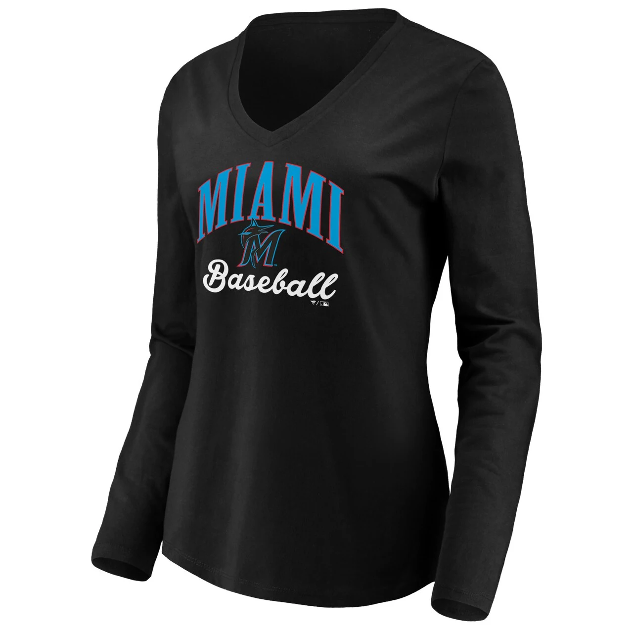 Women's Miami Marlins Fanatics Branded Black Victory Script V-Neck Long Sleeve T-Shirt - Image 2